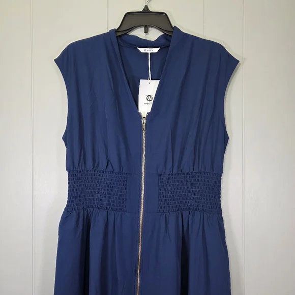 Wenrine Navy Blue Summer Smocked Dress Size XL - Picture 2 of 12